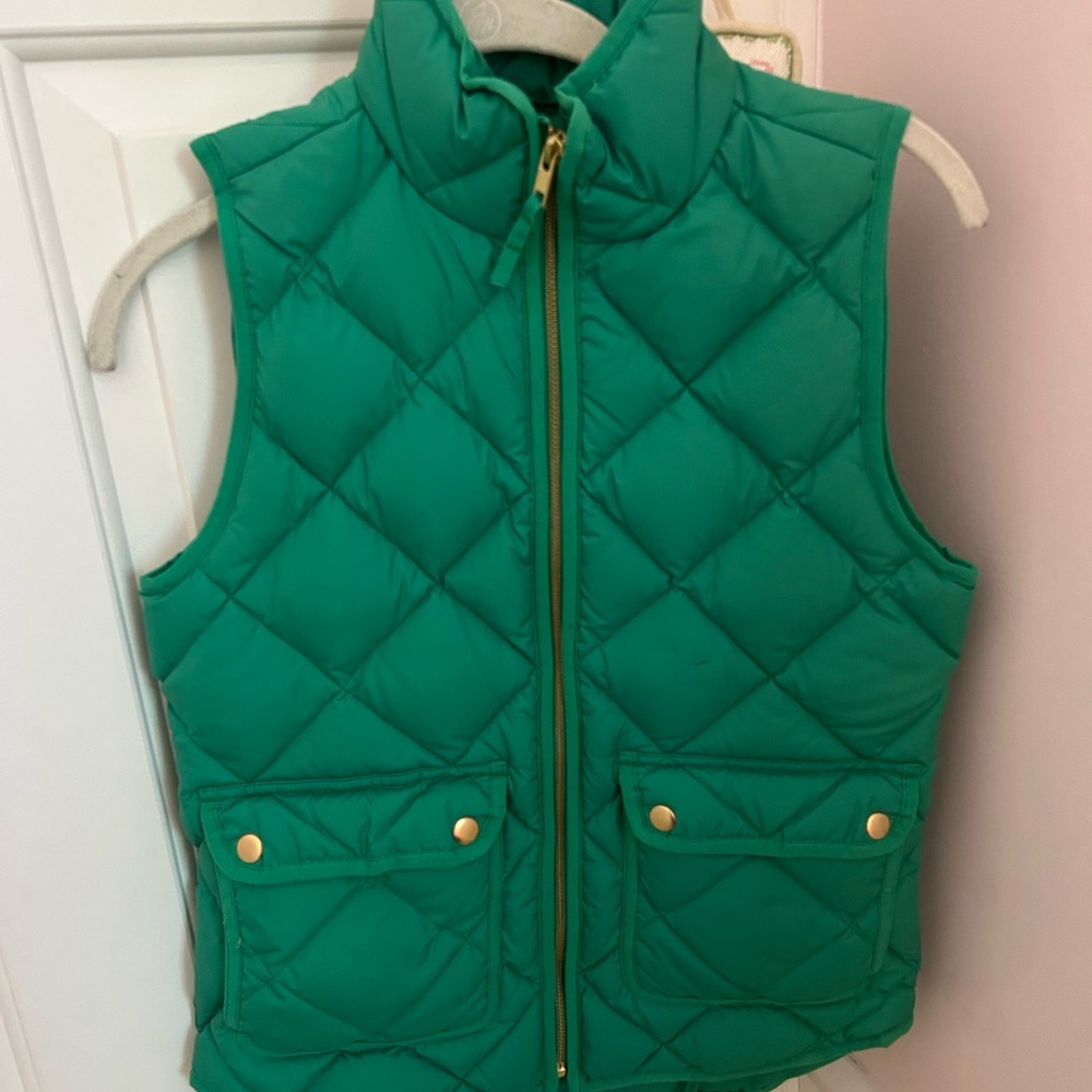 J. Crew Girls' Quilted Emerald Green Puffer Vest with Gold Hardware